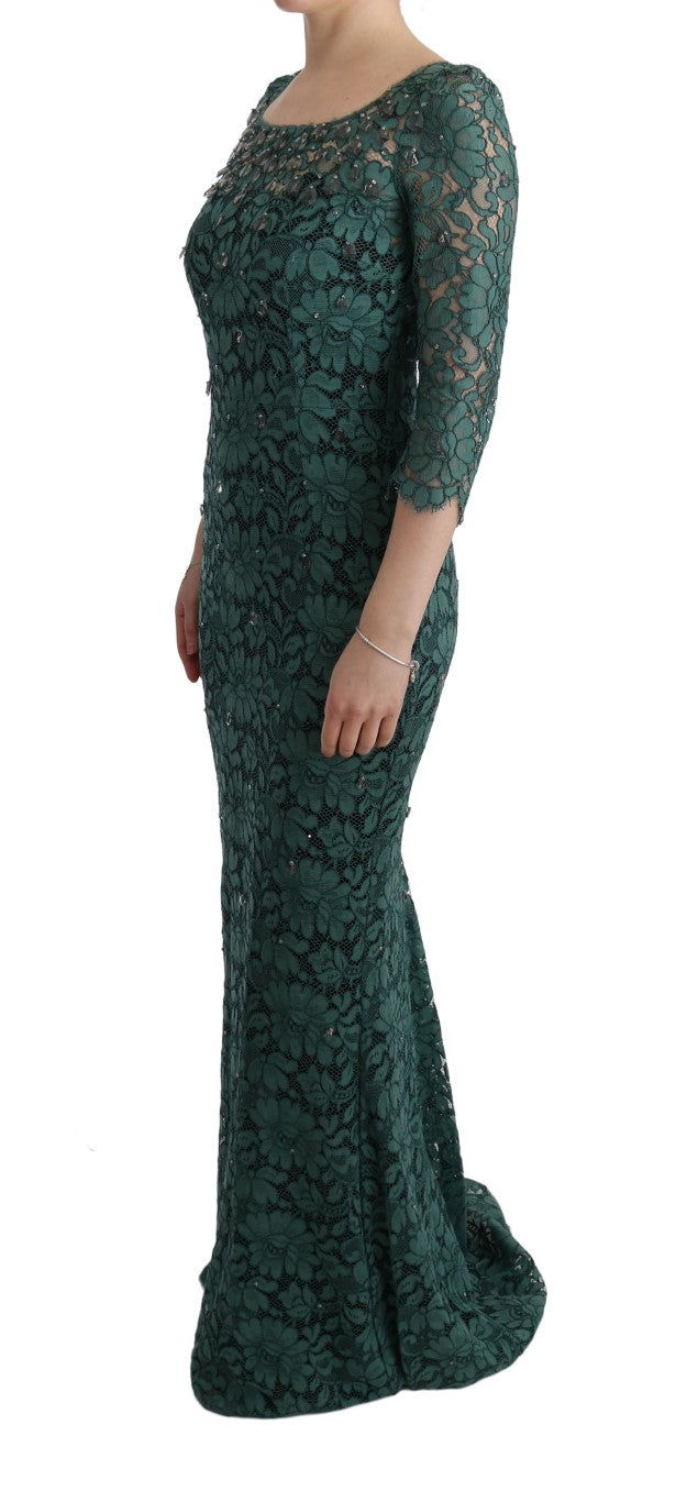 Dolce & Gabbana Elegant Green Crystal Embellished Sheath Dress IT42 | M