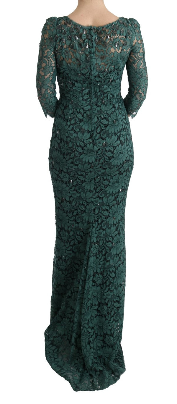 Dolce & Gabbana Elegant Green Crystal Embellished Sheath Dress IT42 | M