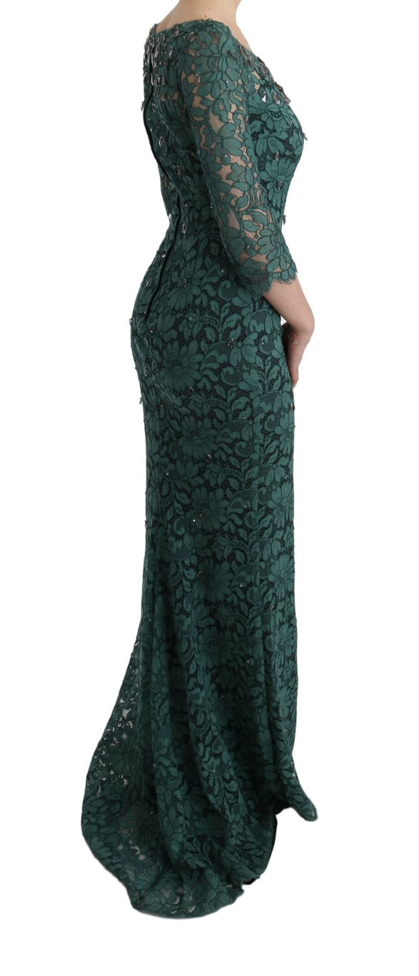 Dolce & Gabbana Elegant Green Crystal Embellished Sheath Dress IT42 | M