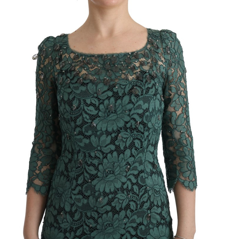 Dolce & Gabbana Elegant Green Crystal Embellished Sheath Dress IT42 | M