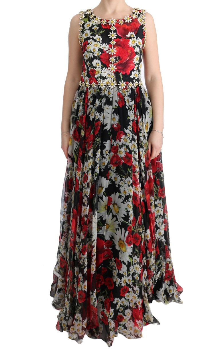 Dolce & Gabbana Floral Maxi Gown with Sunflower Print and Crystals IT44 | L