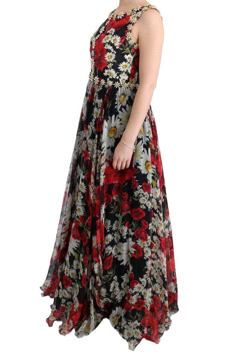 Dolce & Gabbana Floral Maxi Gown with Sunflower Print and Crystals IT44 | L