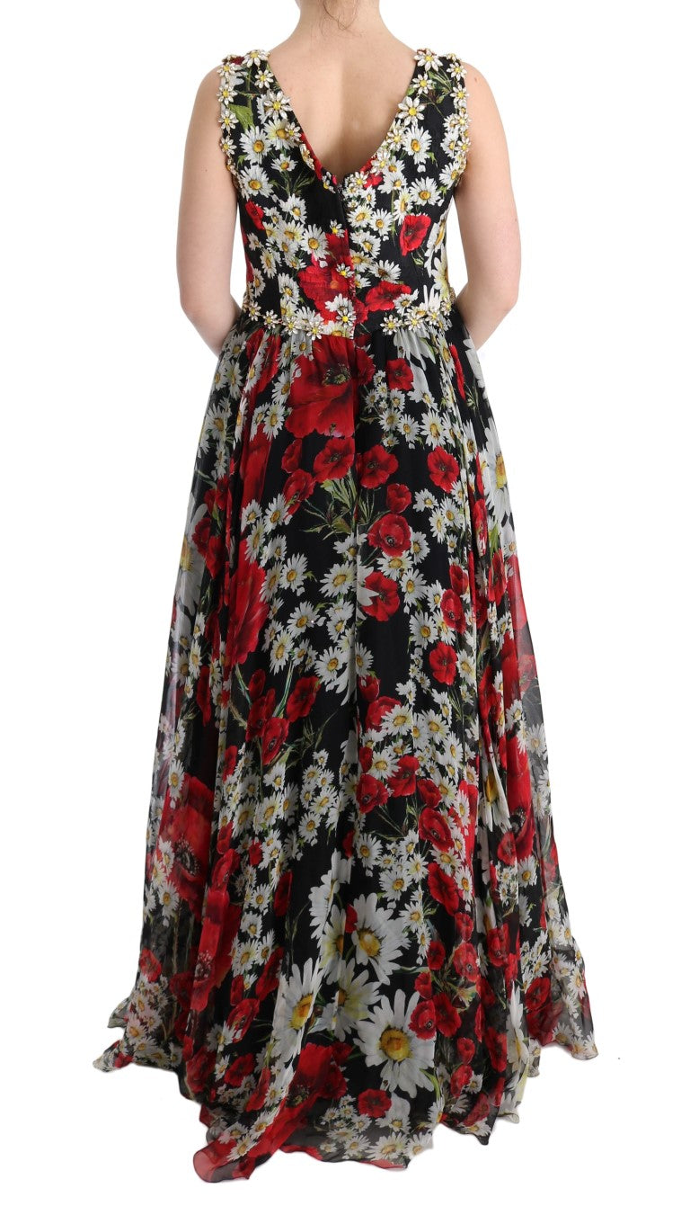 Dolce & Gabbana Floral Maxi Gown with Sunflower Print and Crystals IT44 | L