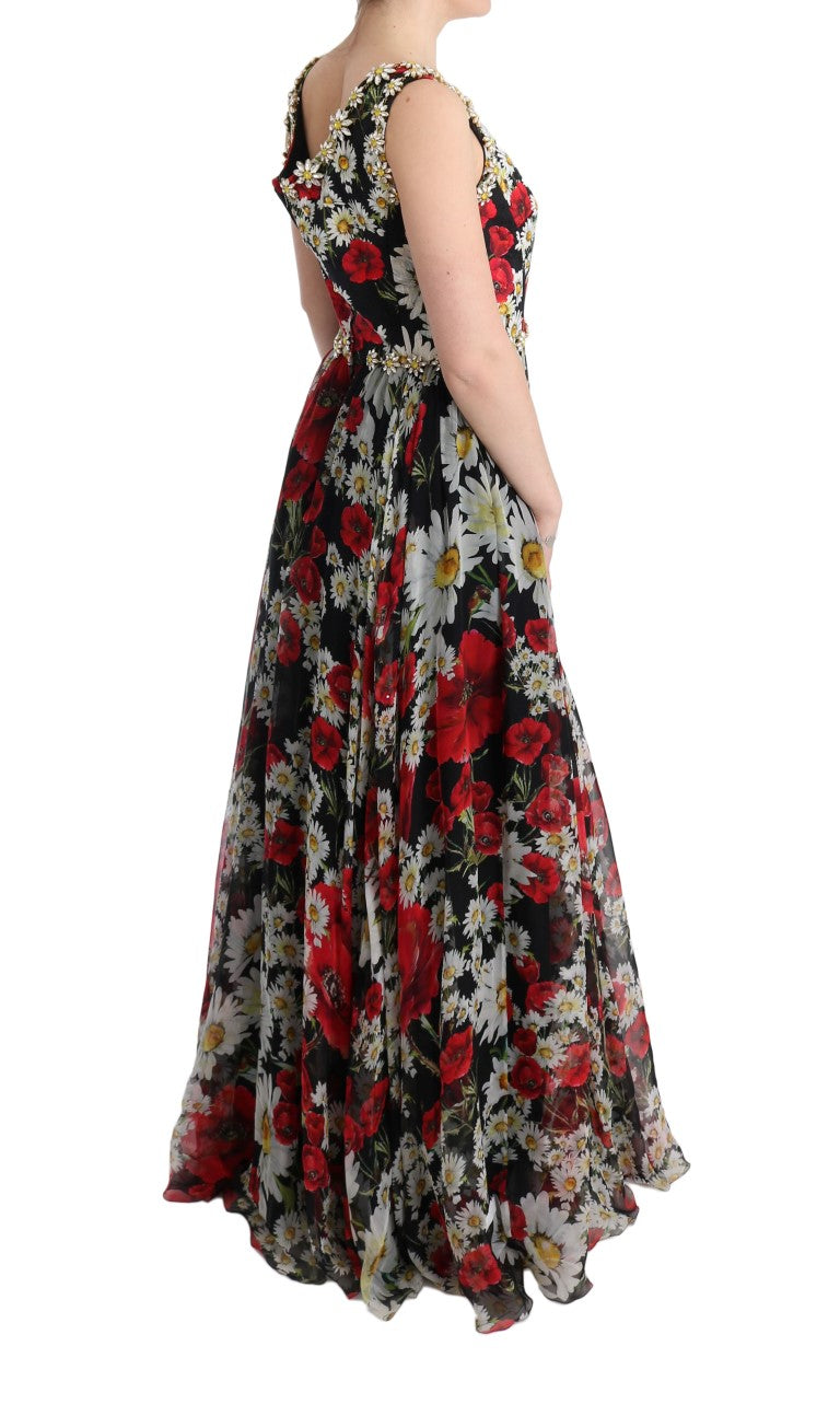 Dolce & Gabbana Floral Maxi Gown with Sunflower Print and Crystals IT44 | L