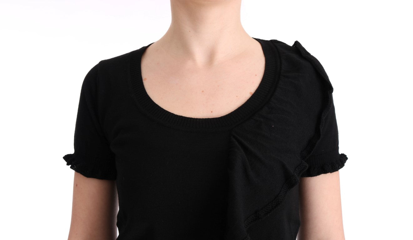 MARGHI LO' Elegant Black Lana Wool Top IT46 | XL