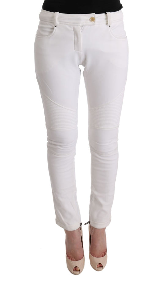 Ermanno Scervino Chic White Slim Fit Cotton Pants IT40 | S