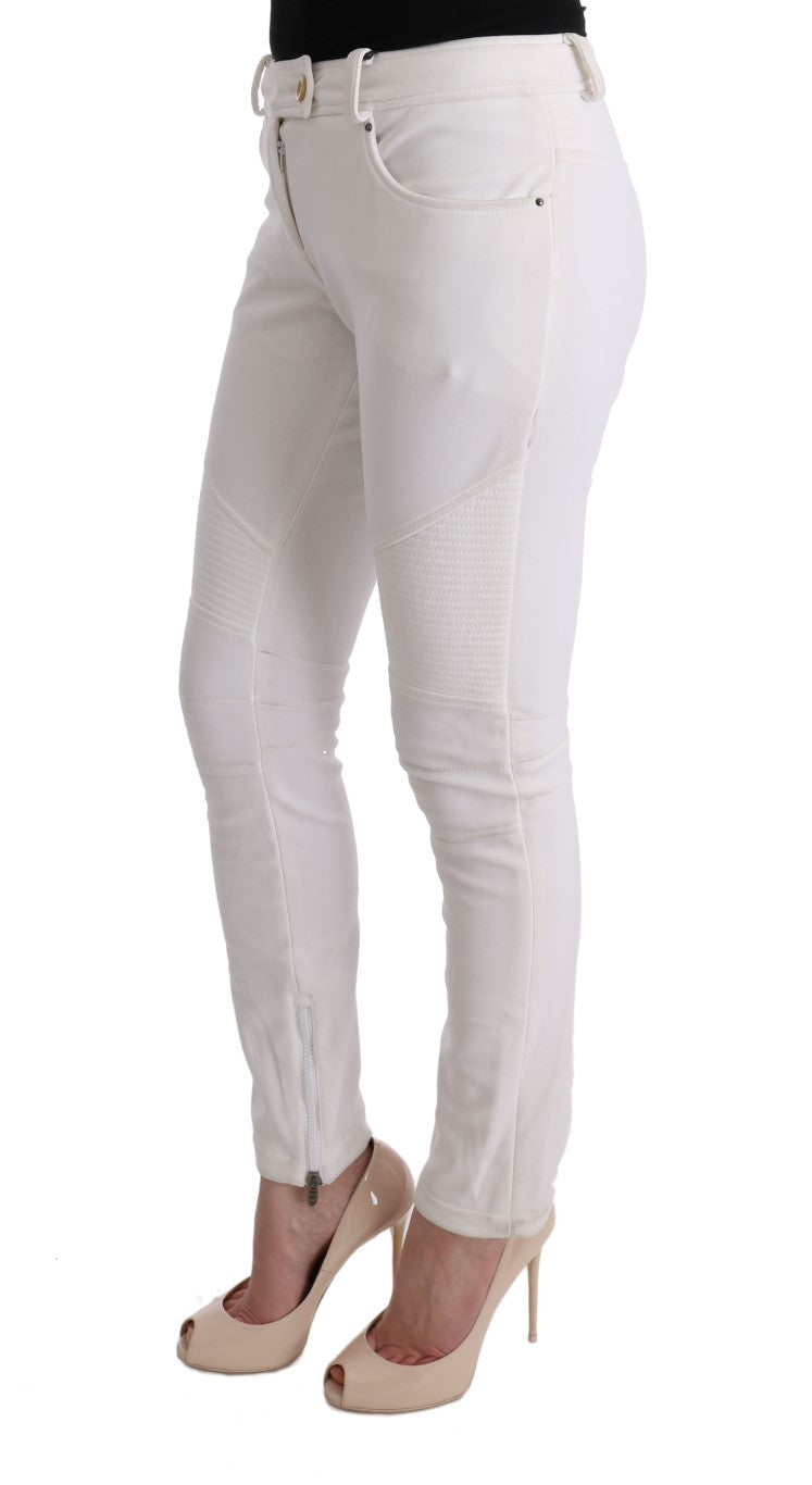 Ermanno Scervino Chic White Slim Fit Cotton Pants IT40 | S