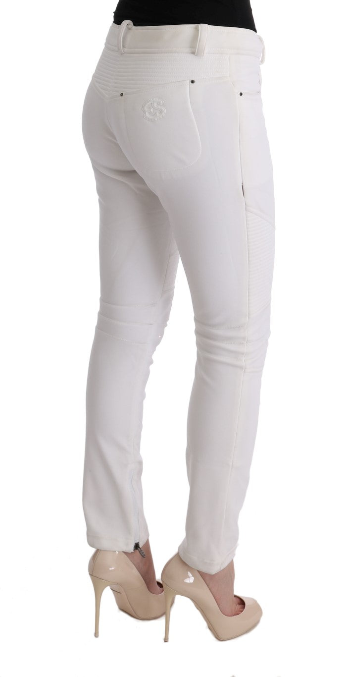 Ermanno Scervino Chic White Slim Fit Cotton Pants IT40 | S