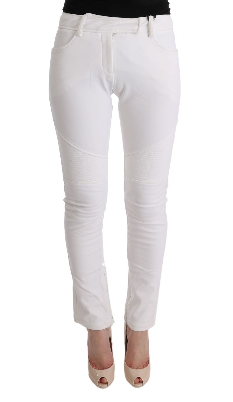 Ermanno Scervino Chic White Slim Fit Cotton Trousers IT40 | S