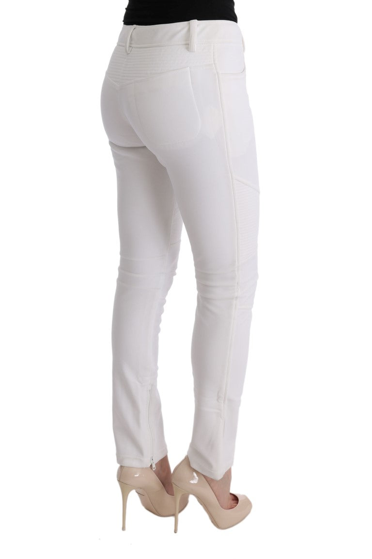 Ermanno Scervino Chic White Slim Fit Cotton Trousers IT40 | S