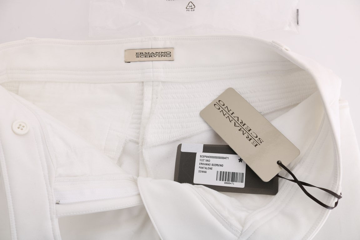 Ermanno Scervino Chic White Slim Fit Cotton Trousers IT40 | S