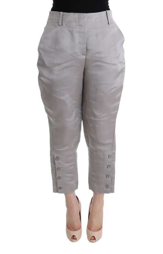 Ermanno Scervino Chic Gray Cropped Silk Pants IT40 | S