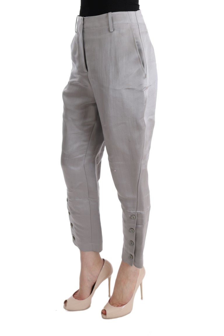 Ermanno Scervino Chic Gray Cropped Silk Pants IT40 | S