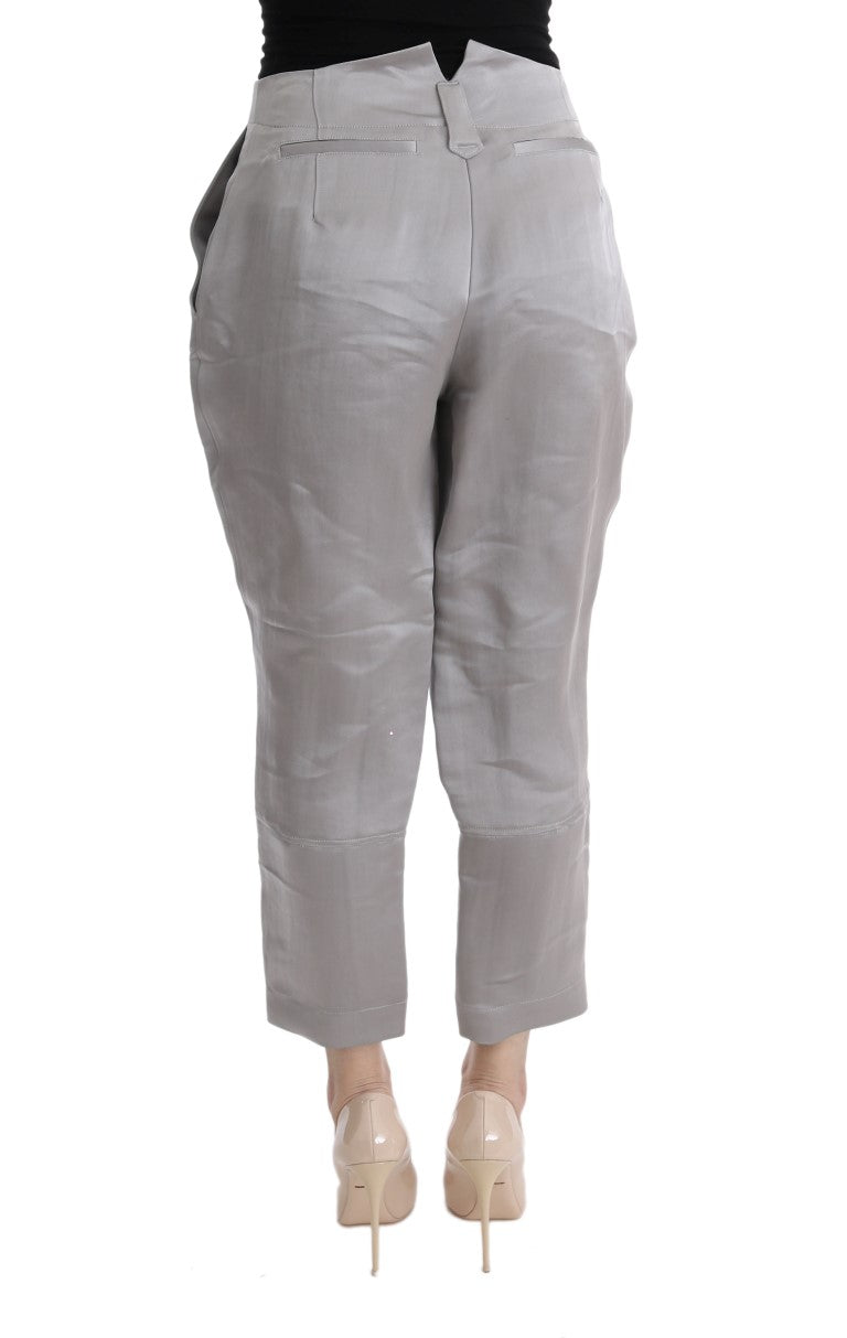 Ermanno Scervino Chic Gray Cropped Silk Pants IT40 | S