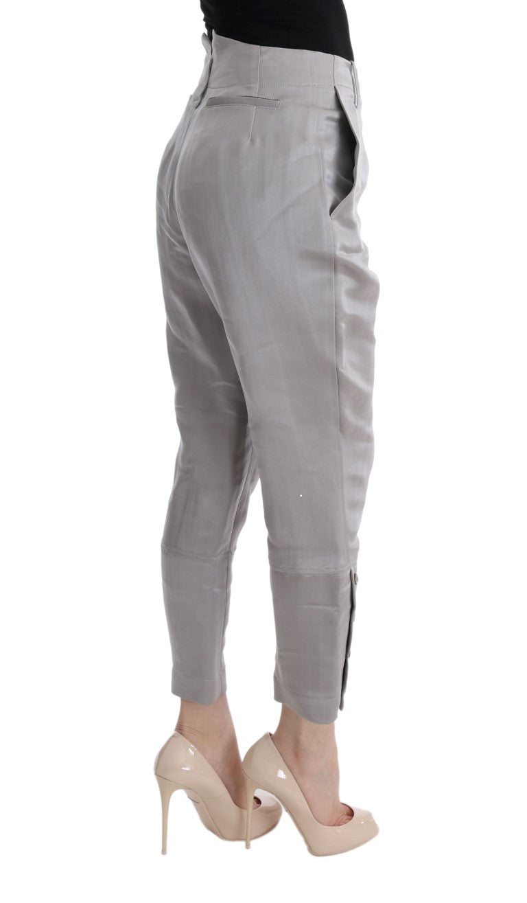 Ermanno Scervino Chic Gray Cropped Silk Pants IT40 | S