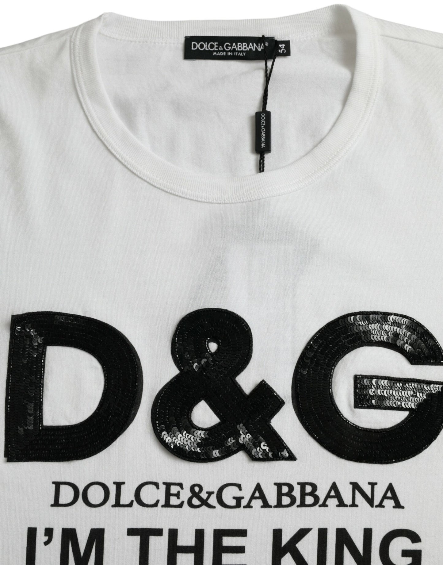 Dolce & Gabbana White D&G King Print Cotton Crewneck T-shirt IT54 / XL