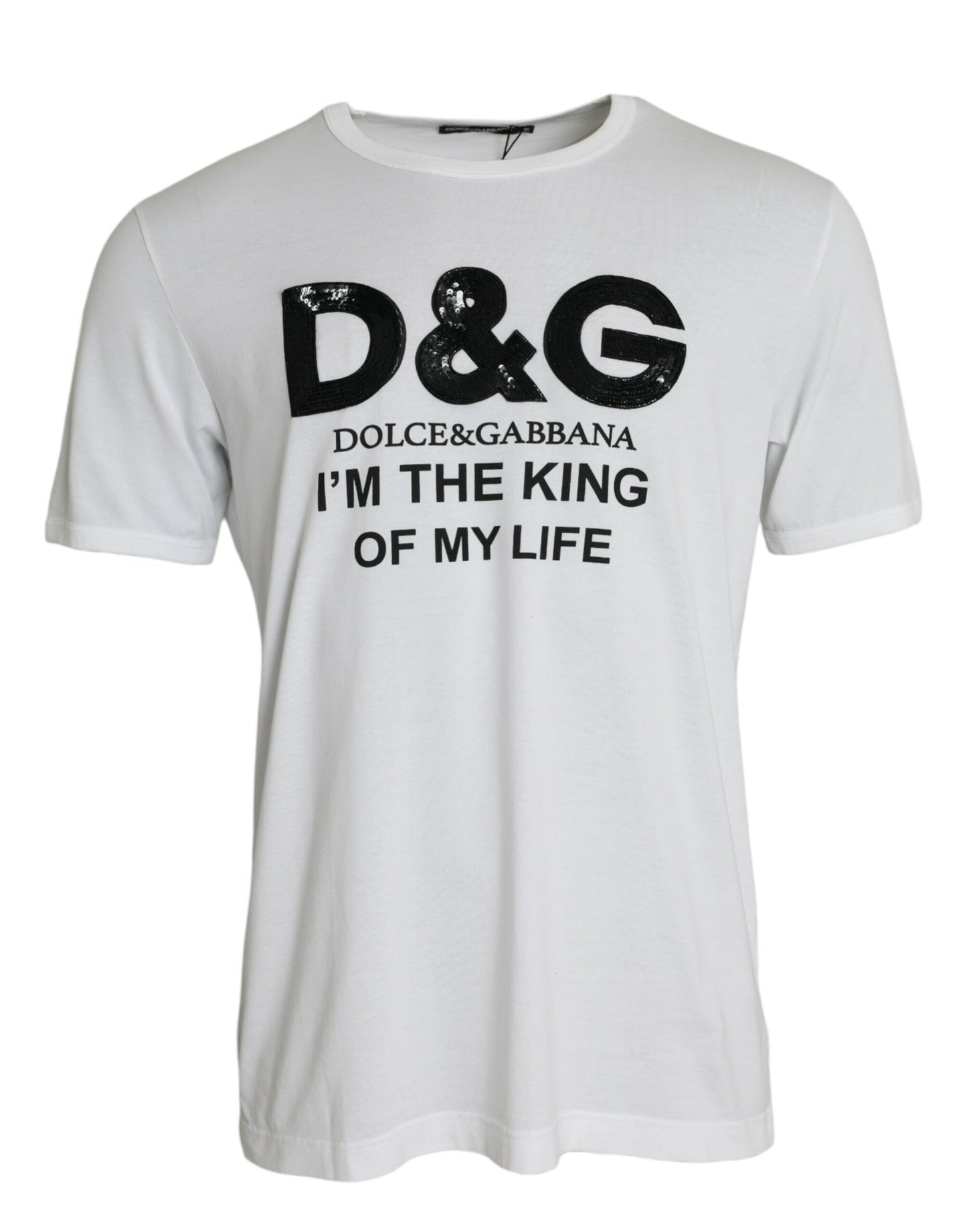 Dolce & Gabbana White D&G King Print Cotton Crewneck T-shirt IT54 / XL