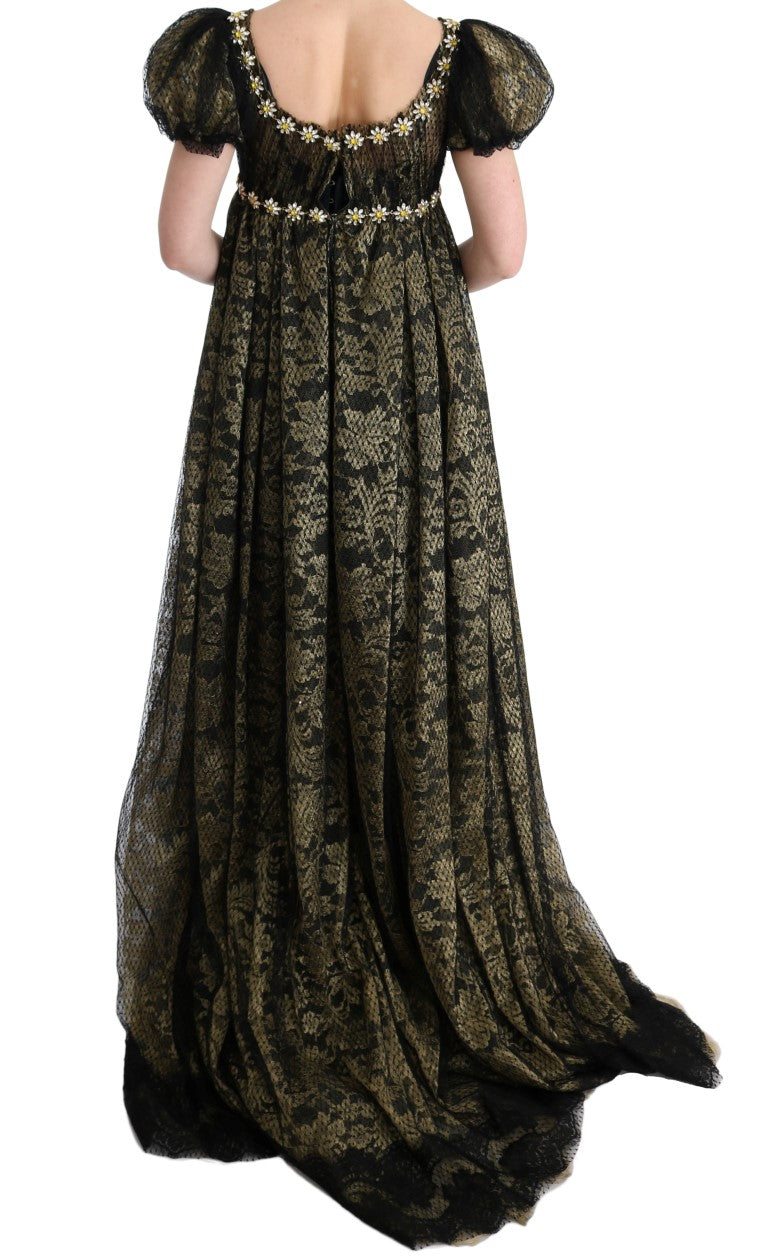 Dolce & Gabbana Sunflower Lace Crystal Maxi Shift Dress IT40 | S