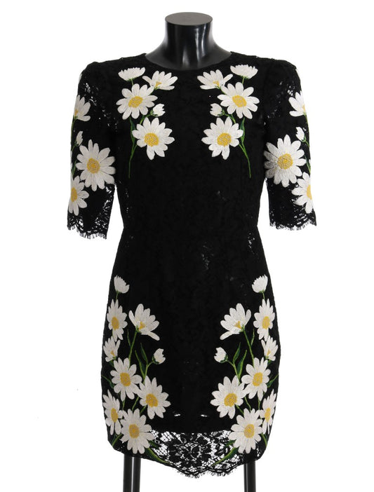 Dolce & Gabbana Black Floral Lace Chamomile Embroidered Dress IT36 / XXS