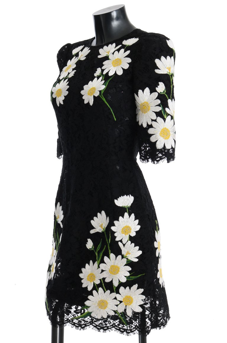 Dolce & Gabbana Black Floral Lace Chamomile Embroidered Dress IT36 / XXS