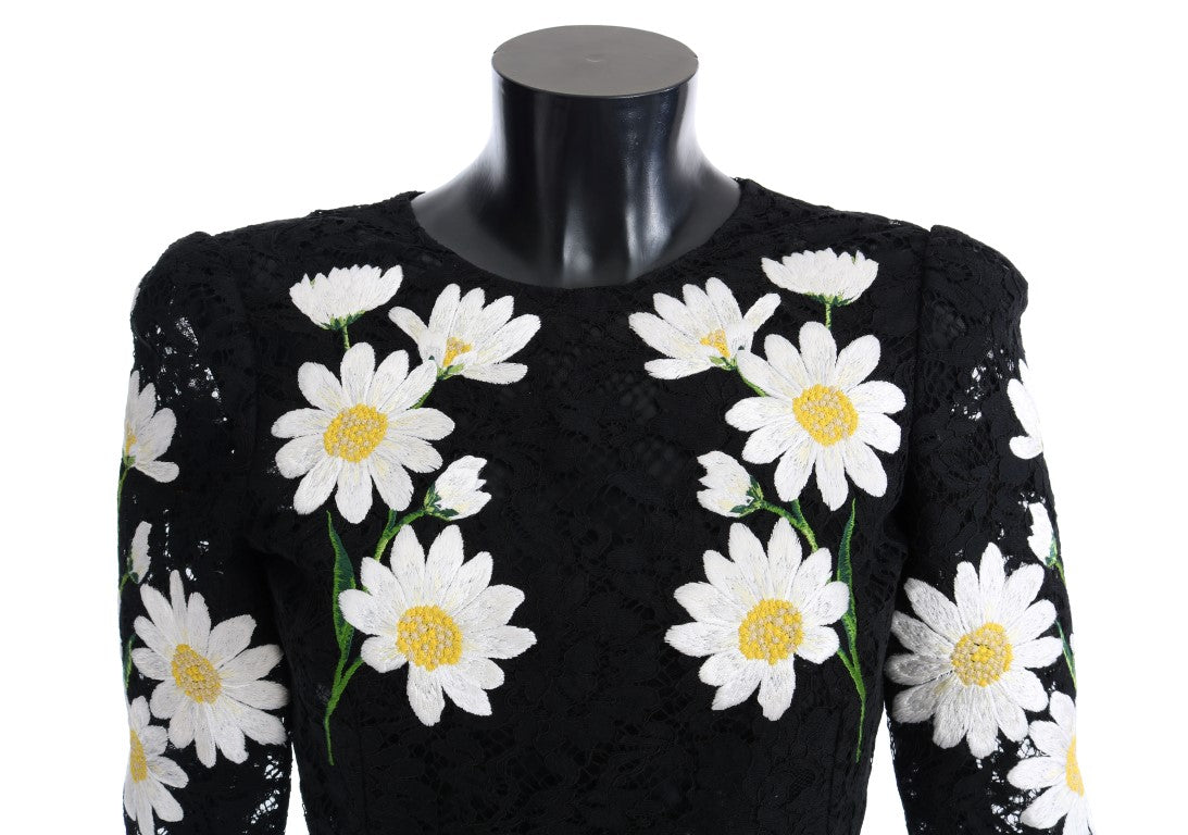 Dolce & Gabbana Black Floral Lace Chamomile Embroidered Dress IT36 / XXS