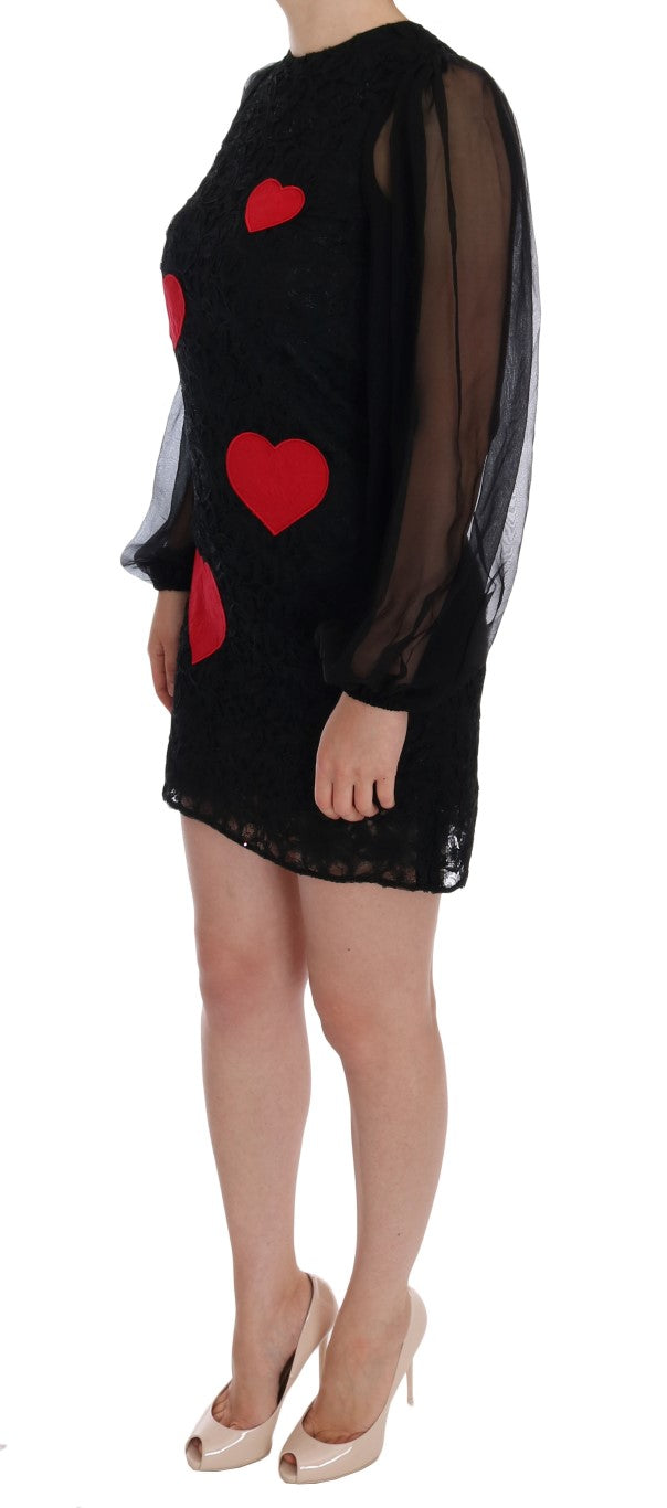 Dolce & Gabbana Elegant Black Lace Heart Applique Shift Dress IT36 / XS