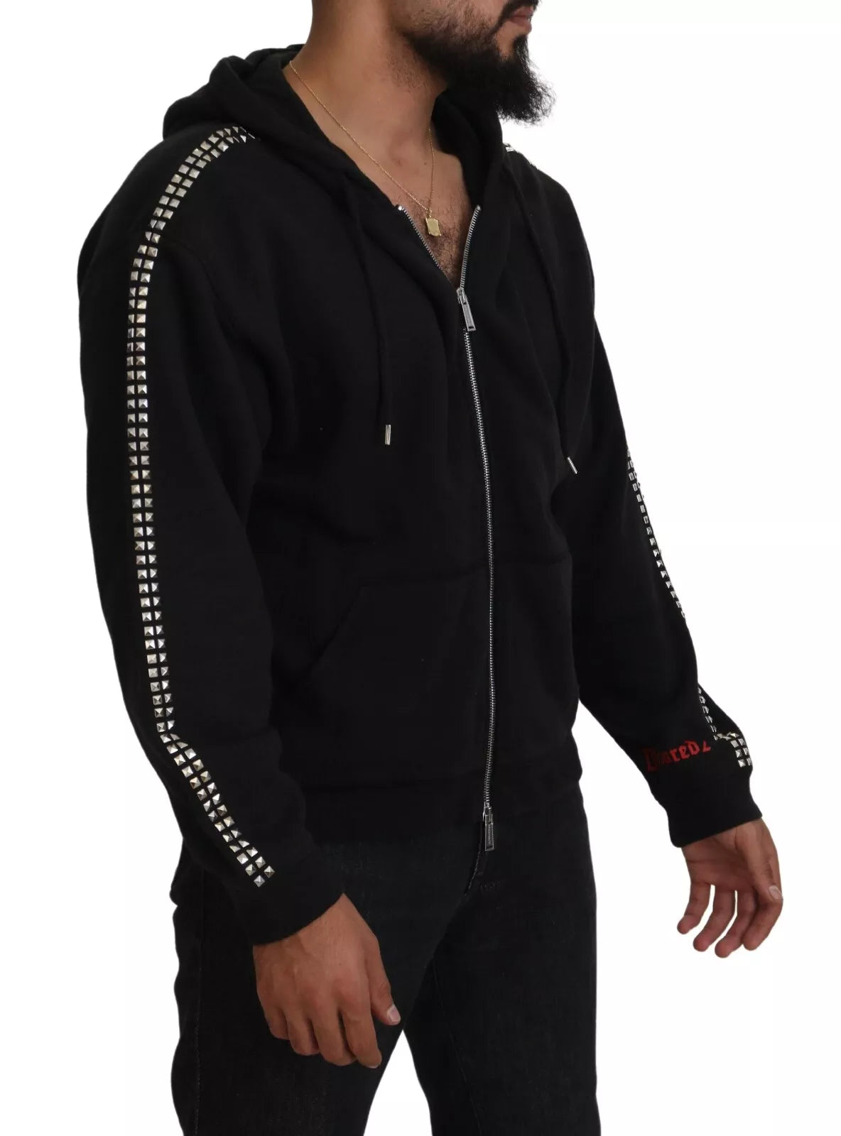 Dsquared² Black Embellished Full Zip Hooded Sweater IT48 | M