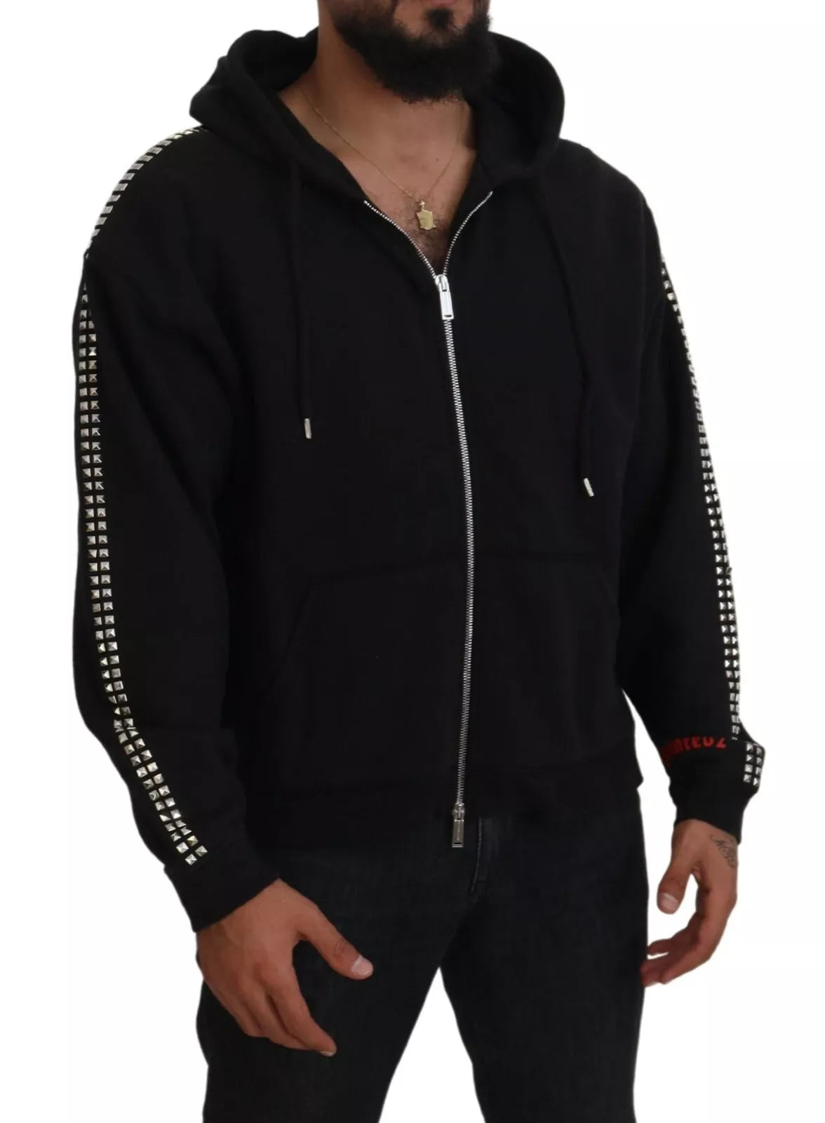 Dsquared² Black Embellished Full Zip Hooded Sweater IT48 | M