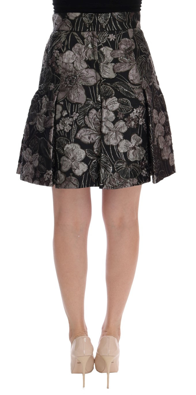 Dolce & Gabbana Elegant Black Silver-Floral Straight Skirt IT36 / XS