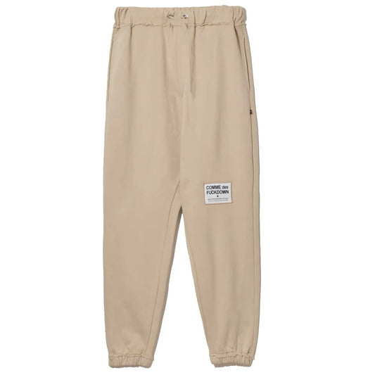 Comme Des Fuckdown Chic Beige Cotton Sweatpants with Frayed Details