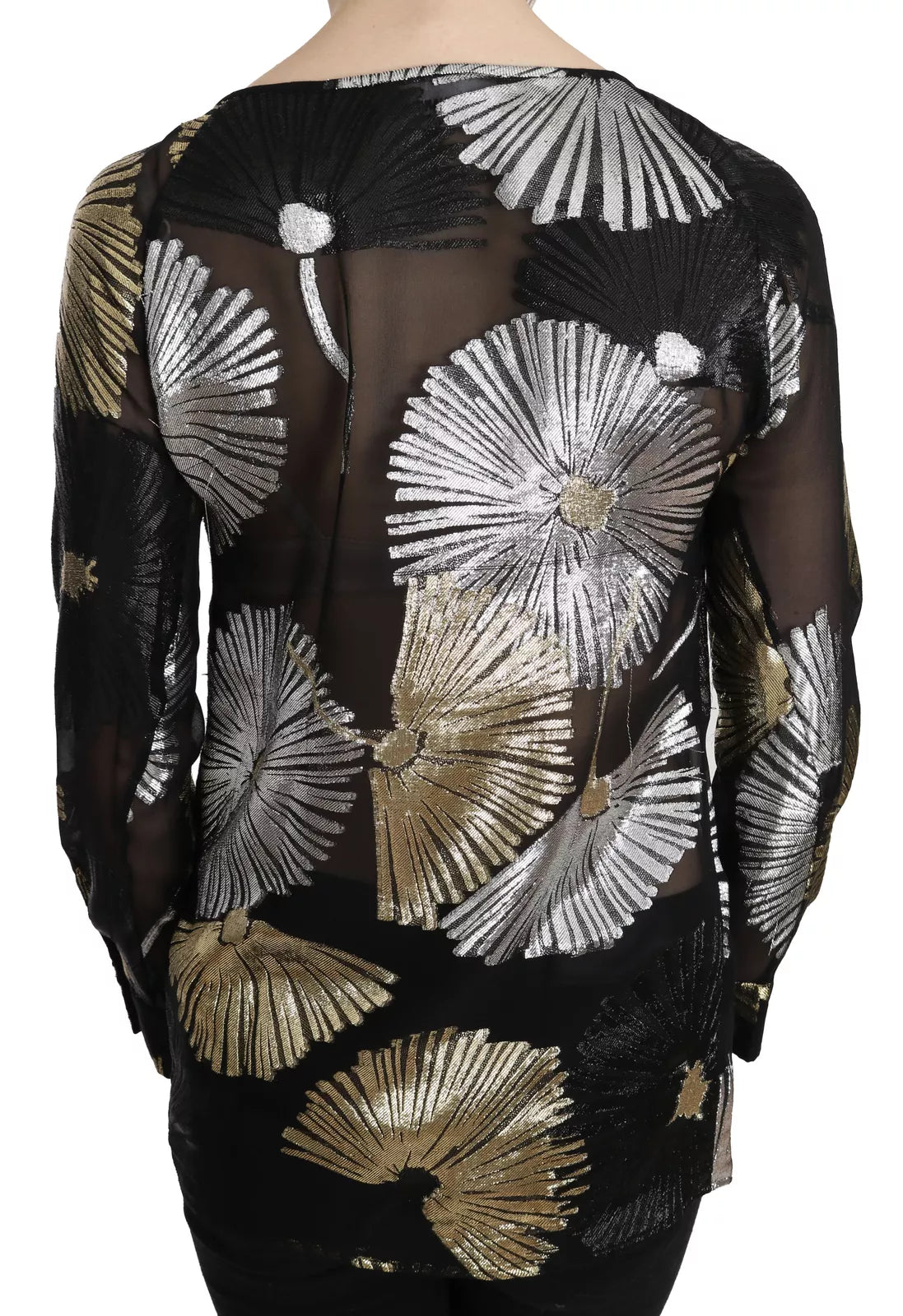 Dsquared² Gold Silver Silk Jacquard See Through Top Blouse