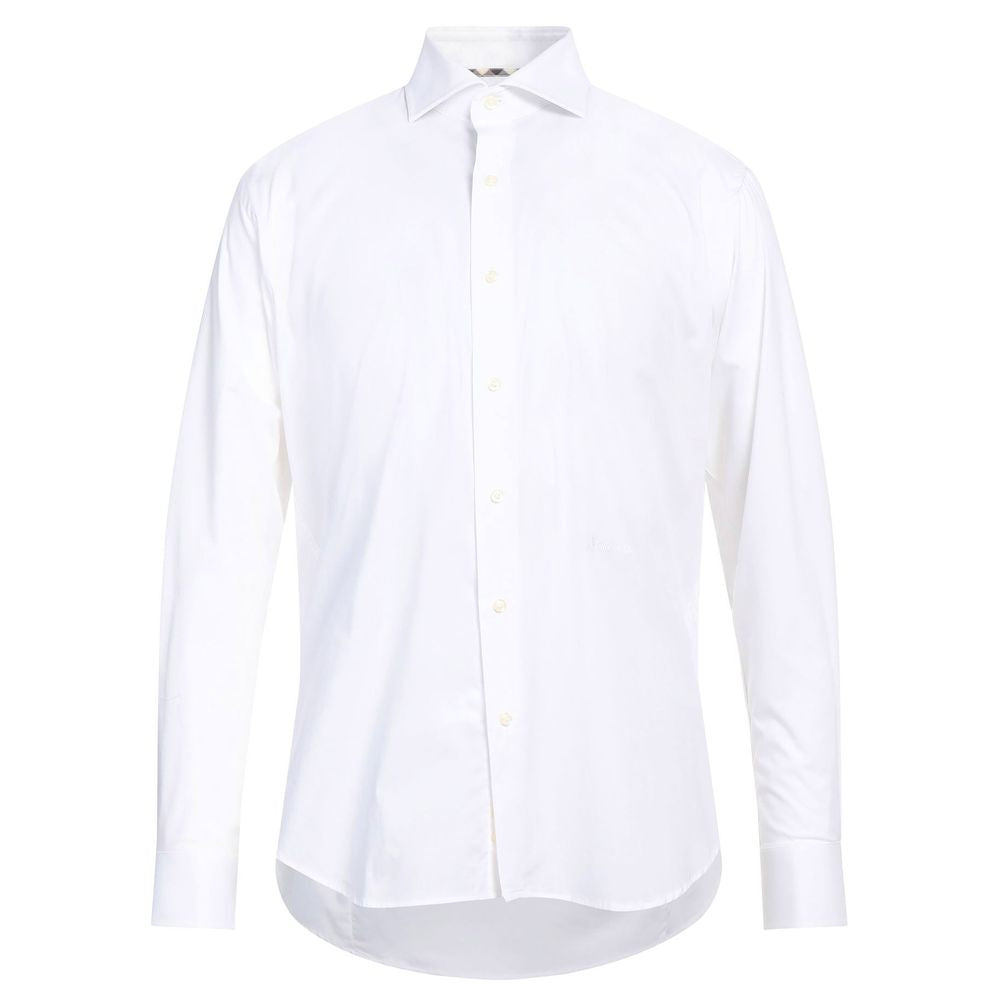 Aquascutum Sophisticated White Cotton Shirt with Embroidered Logo IT42 / XL