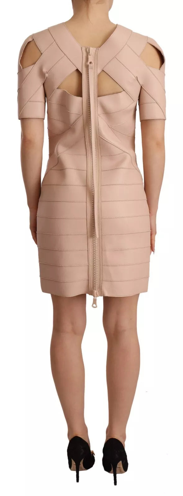 Dsquared² Beige Leather Open Shoulder Sheath Mini Dress IT42 | M