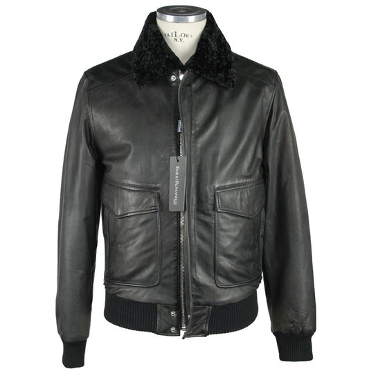 Emilio Romanelli Sleek Black Leather Zip Jacket IT50 | M-L