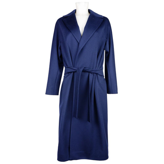 Made in Italy Elegant Blue Wool Coat with Ribbon Belt IT44 | L