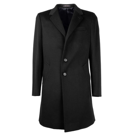 Made in Italy Elegant Black Virgin Wool Men's Coat IT46 | S