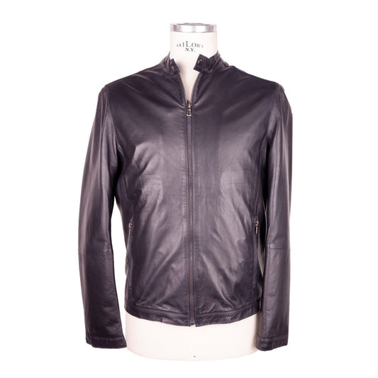 Emilio Romanelli Sleek Black Genuine Leather Jacket IT56 | 3XL