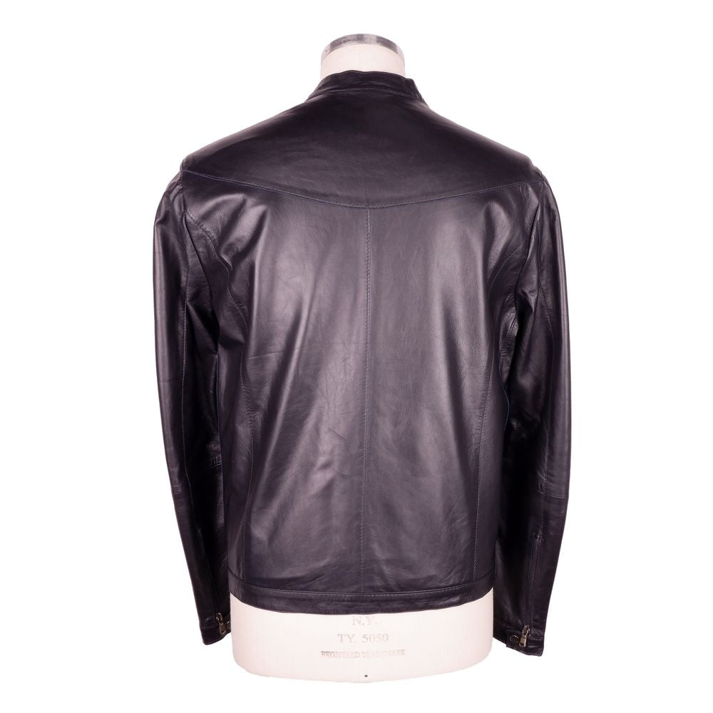 Emilio Romanelli Sleek Black Genuine Leather Jacket IT56 | 3XL