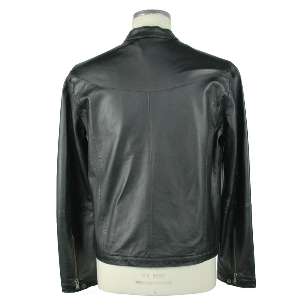 Emilio Romanelli Sleek Leather Black Jacket IT46 | S