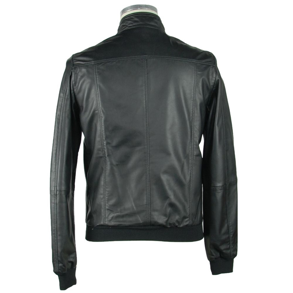 Emilio Romanelli Sleek Black Leather Jacket For Men IT46 | S