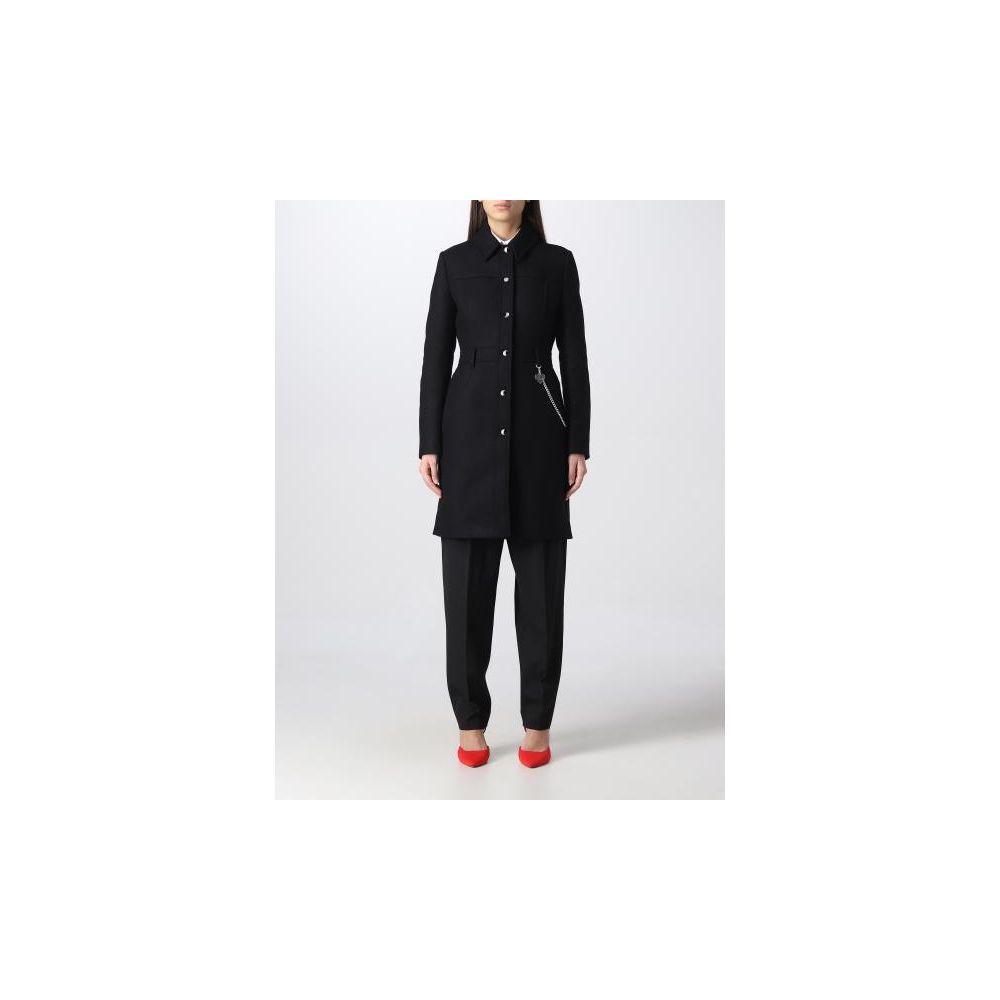 Love Moschino Elegant Black Wool Coat with Silver Chain Detail IT42 | M