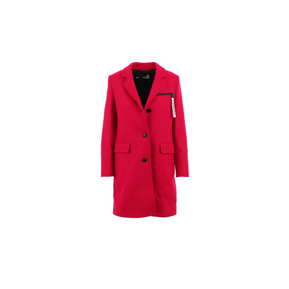 Love Moschino Chic Pink Woolen Coat with Logo Details IT42 | M