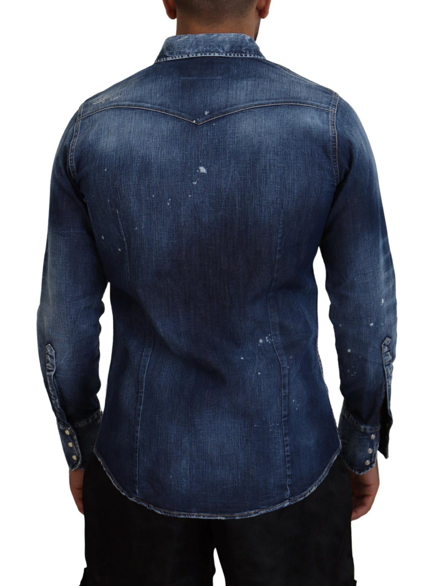 Dsquared² Blue Washed Goth Surfer Print Men Denim Shirt IT48 | M