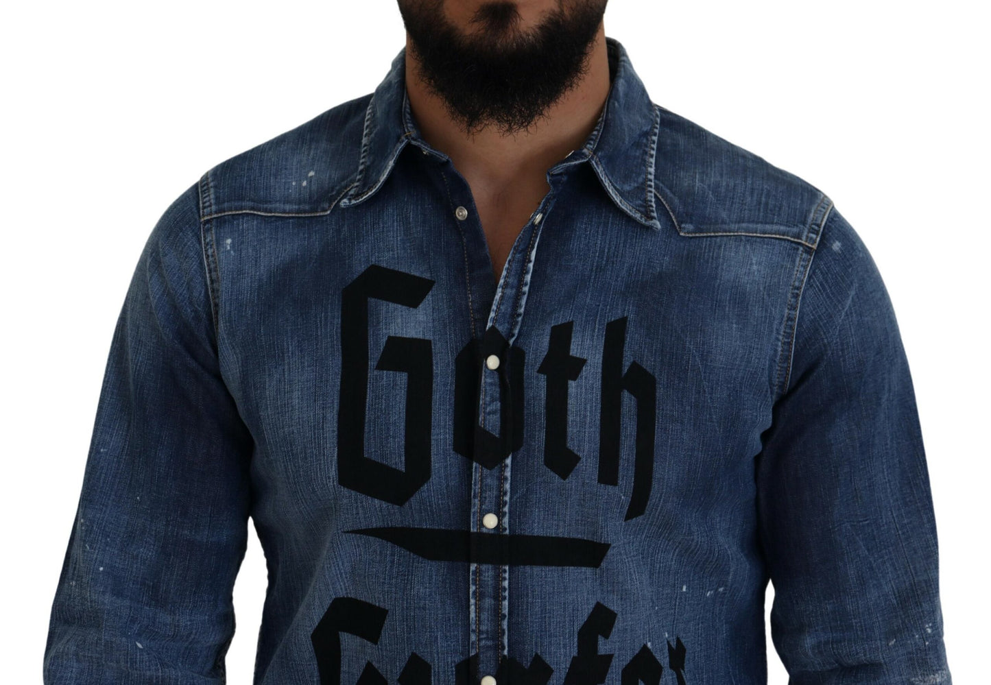 Dsquared² Blue Washed Goth Surfer Print Men Denim Shirt IT48 | M