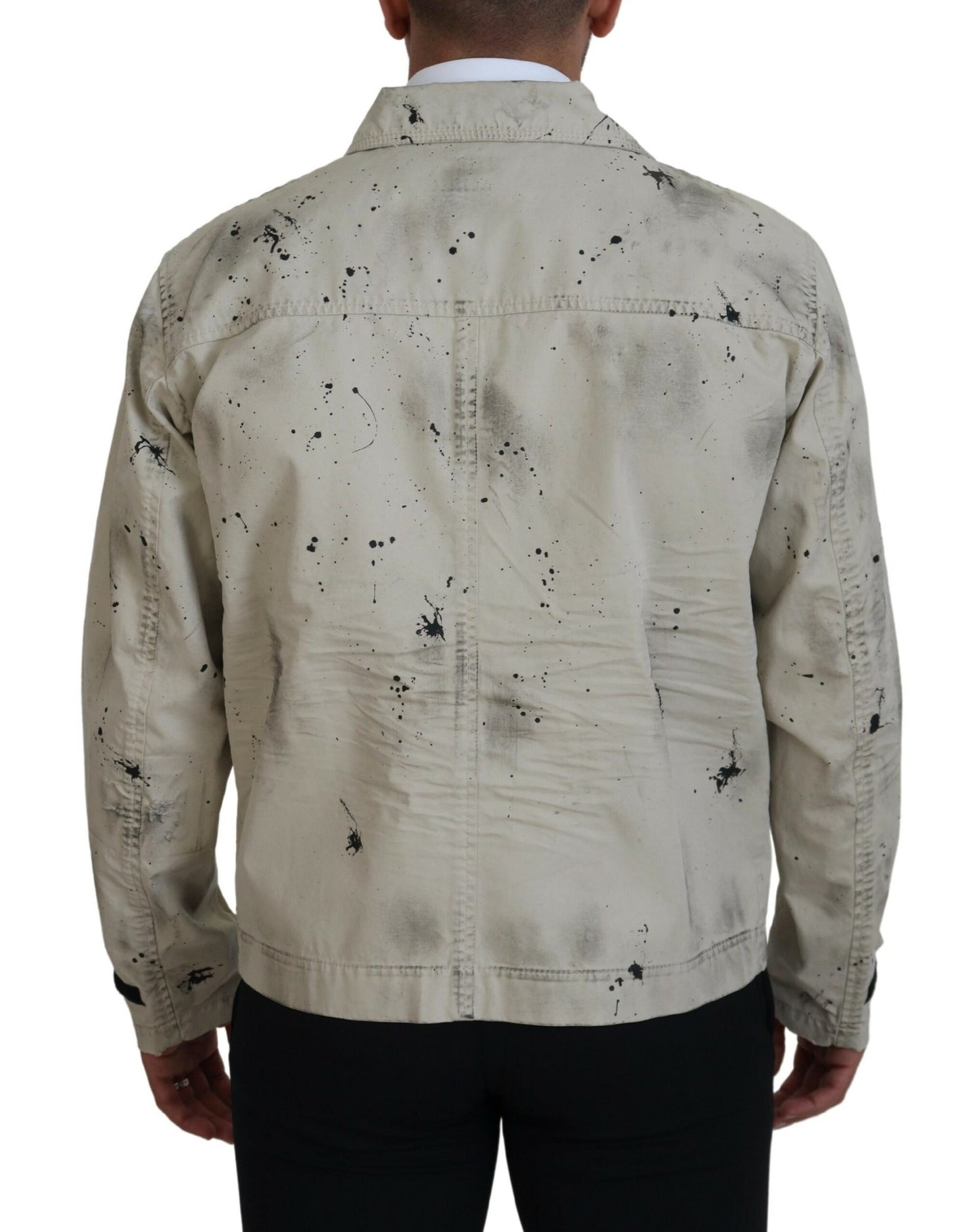 Dsquared² Off White Black Splash Print Casual Denim Jacket IT48 | M