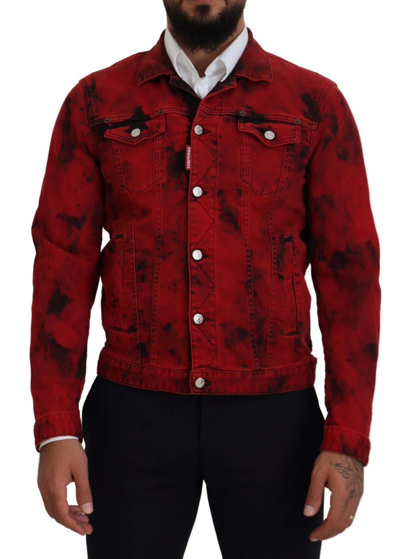 Dsquared² Red Black Tie Dye Collared Men Denim Jacket IT48 | M