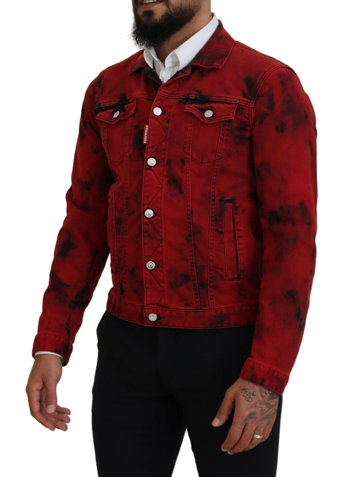 Dsquared² Red Black Tie Dye Collared Men Denim Jacket IT48 | M