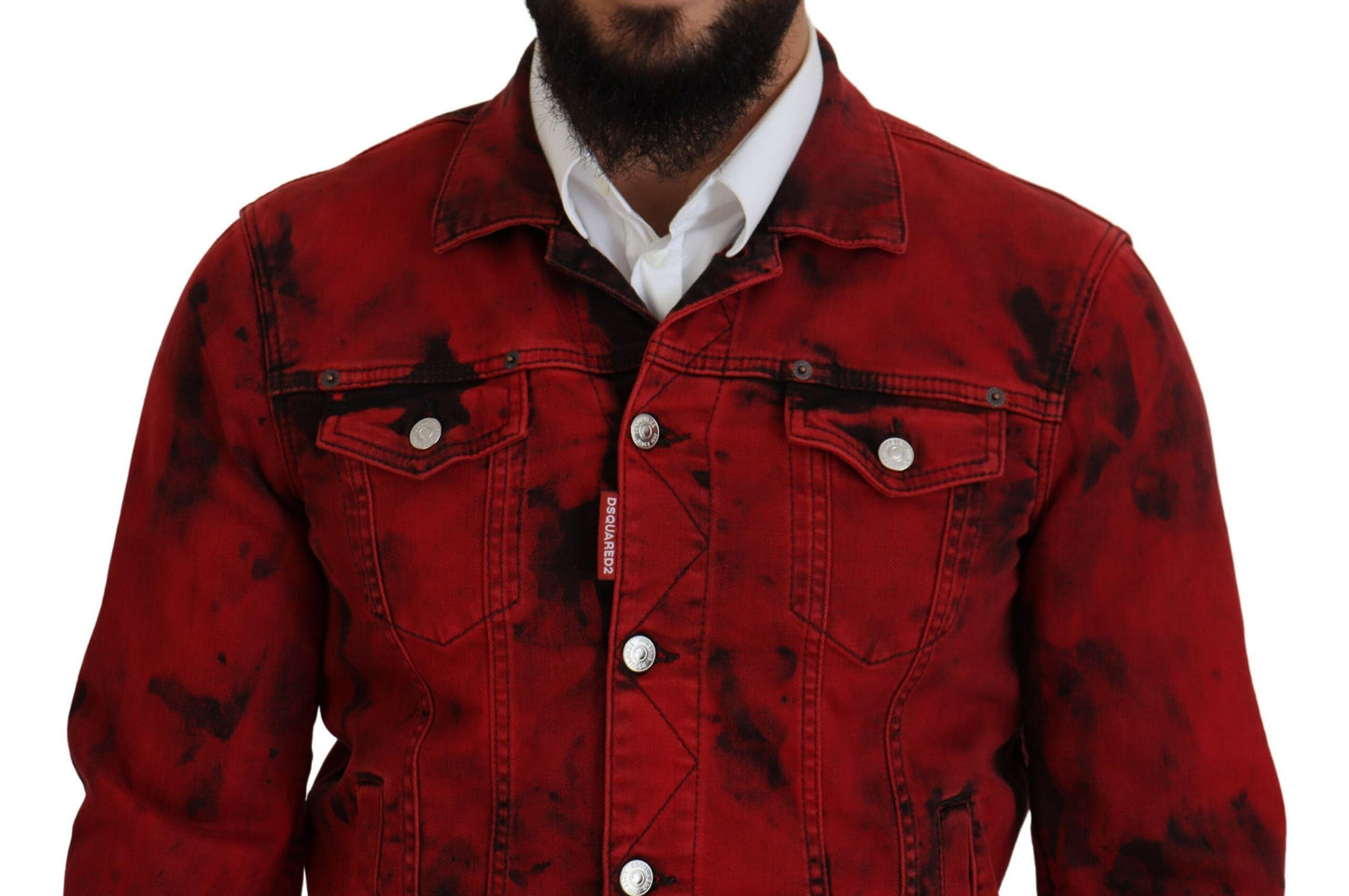 Dsquared² Red Black Tie Dye Collared Men Denim Jacket IT48 | M