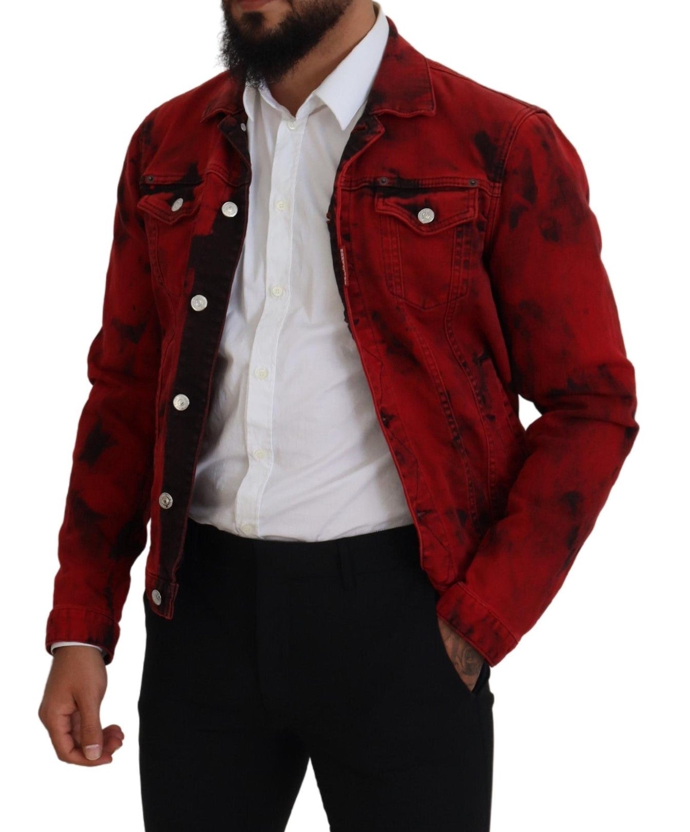 Dsquared² Red Black Tie Dye Collared Men Denim Jacket IT48 | M