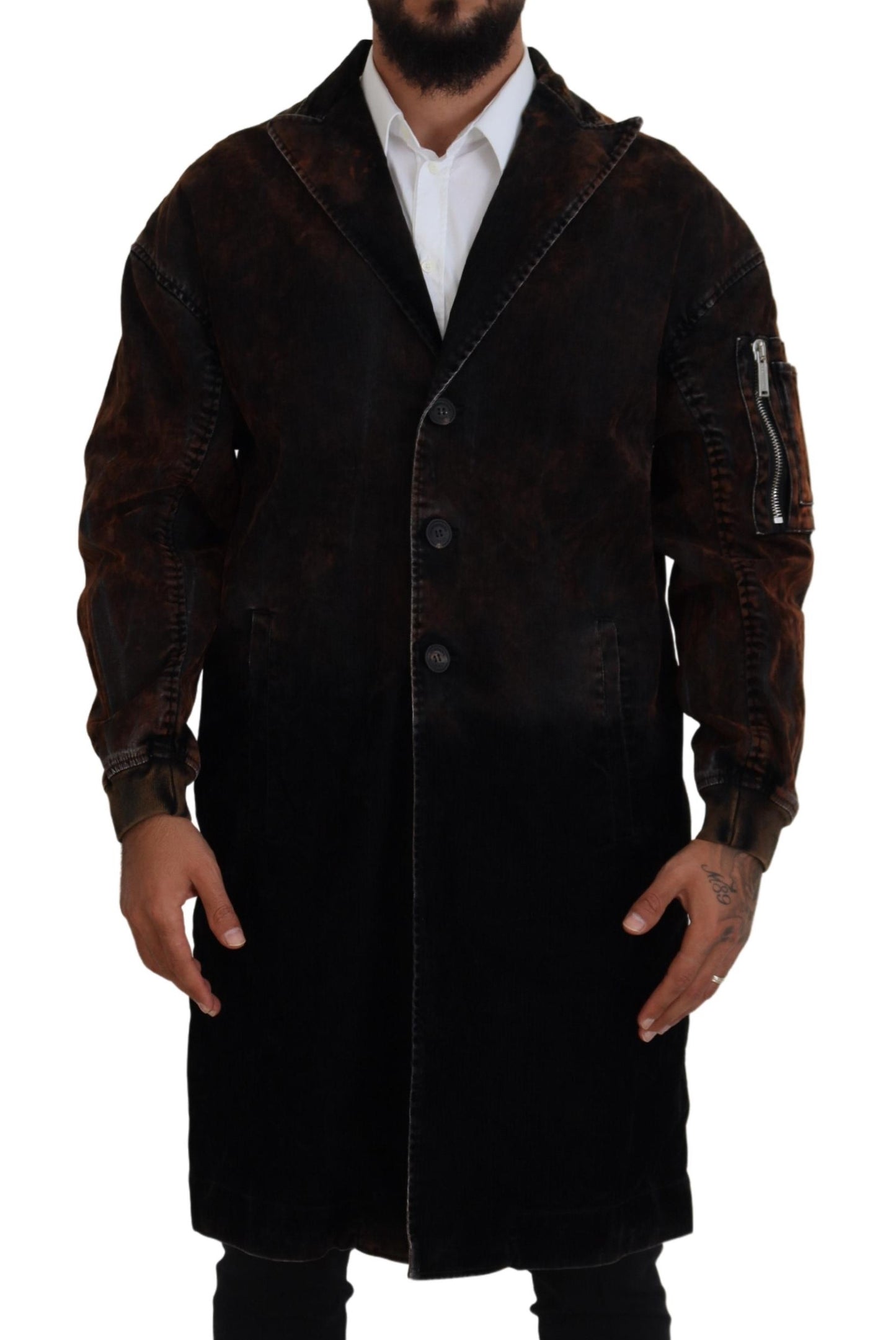 Dsquared² Brown Full Button Men Long Coat Cotton Jacket IT48 | M